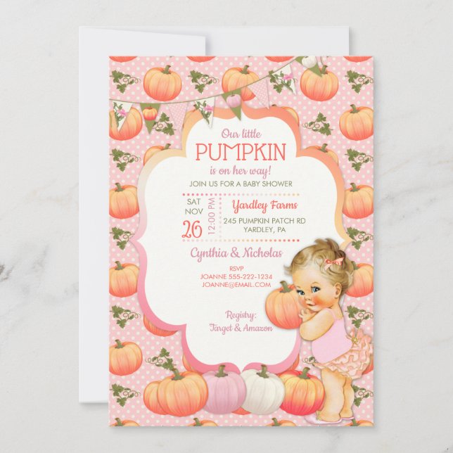 Little Pumpkin Baby Dusche Light Blonde Einladung (Vorderseite)