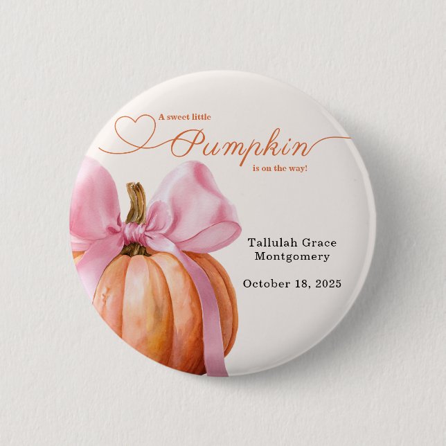Little Pumpkin Baby Dusche - Pink Bow Fall Button (Vorderseite)