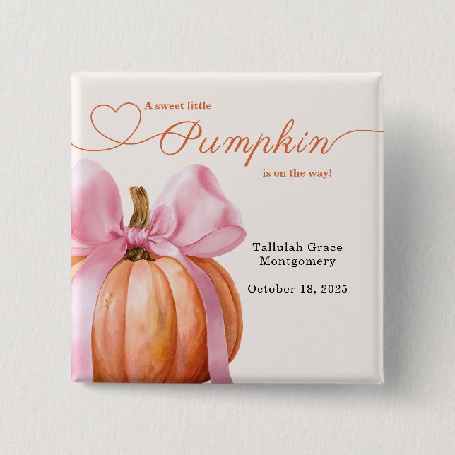 Little Pumpkin Baby Dusche - Pink Bow Fall Button (Vorderseite)