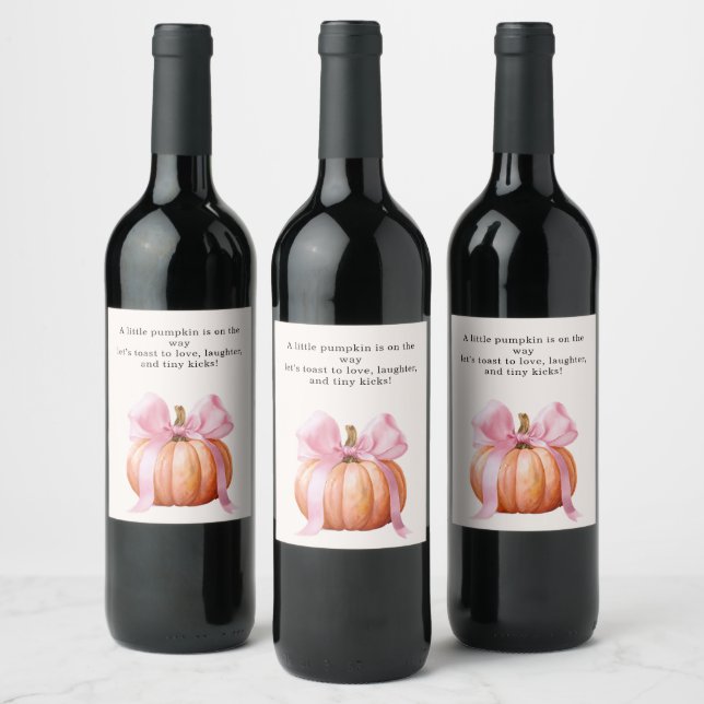 Little Pumpkin Baby Dusche - Pink Bow Fall Weinetikett (Flaschen)