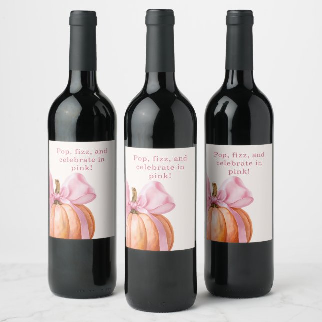 Little Pumpkin Baby Dusche - Pink Bow Fall Weinetikett (Flaschen)