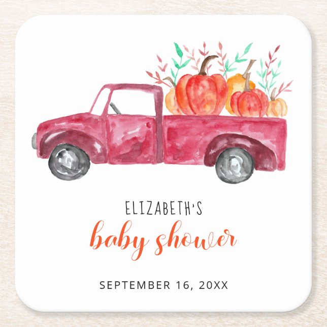 Little Pumpkin Baby Dusche Red Truck Fall Niedlich Rechteckiger Pappuntersetzer (Vorderseite)