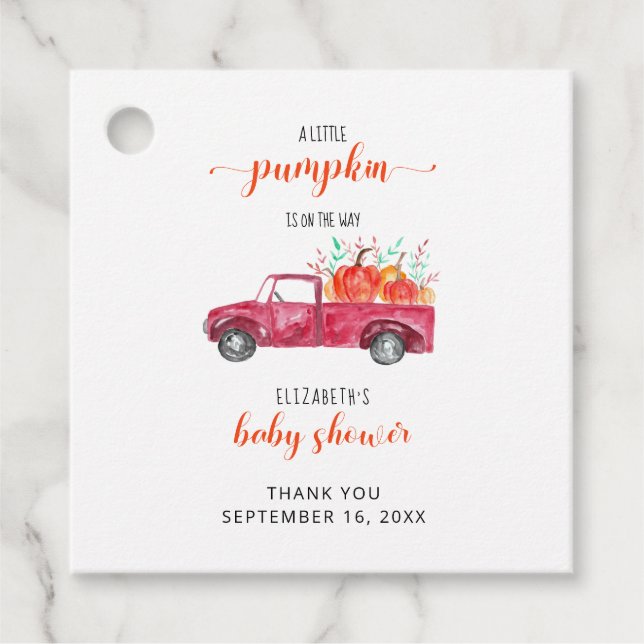 Little Pumpkin Baby Dusche Red Truck Herbst Herbst Geschenkanhänger (Vorderseite)