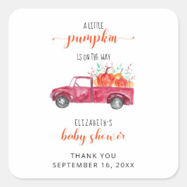 Little Pumpkin Baby Dusche Red Truck Herbst Herbst Quadratischer Aufkleber