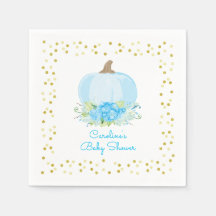 Little Pumpkin Baby Dusche Wasserfarbe Blau Gold