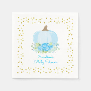 Little Pumpkin Baby Dusche Wasserfarbe Blau Gold Serviette