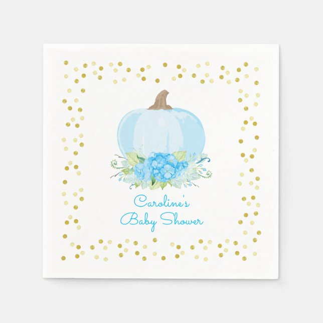 Little Pumpkin Baby Dusche Wasserfarbe Blau Gold Serviette (Vorderseite)