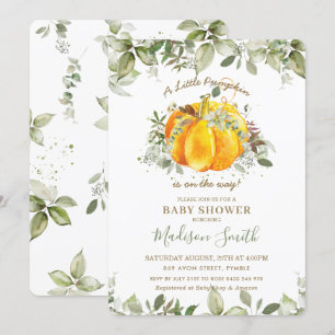 Little Pumpkin Baby Duwer Greenery Gender Neutral Einladung