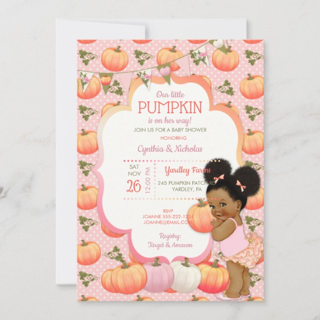 Little Pumpkin Baby Girl Dusche Dunkle Tone Puffs  Einladung (Vorderseite)