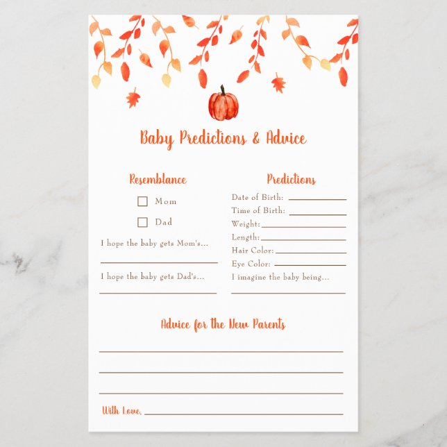 Little Pumpkin Baby Shower Baby Predictions Ratsch Flyer (Vorne)