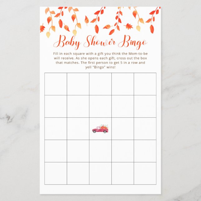 Little Pumpkin Baby Shower Bingo Red Truck Fall Flyer (Vorne)