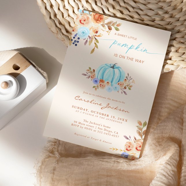 Little Pumpkin Baby Shower Blue Boy Einladung (Von Creator hochgeladen)