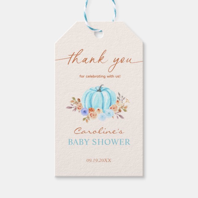 Little Pumpkin Baby Shower Blue Boy Geschenkanhänger (Vorderseite)