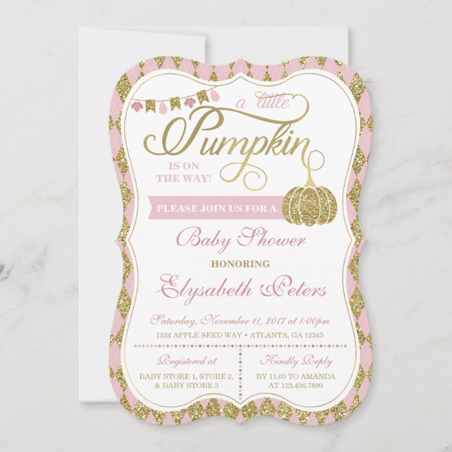 Little Pumpkin Baby Shower Einladung, Imitats Gold Einladung (Vorderseite)