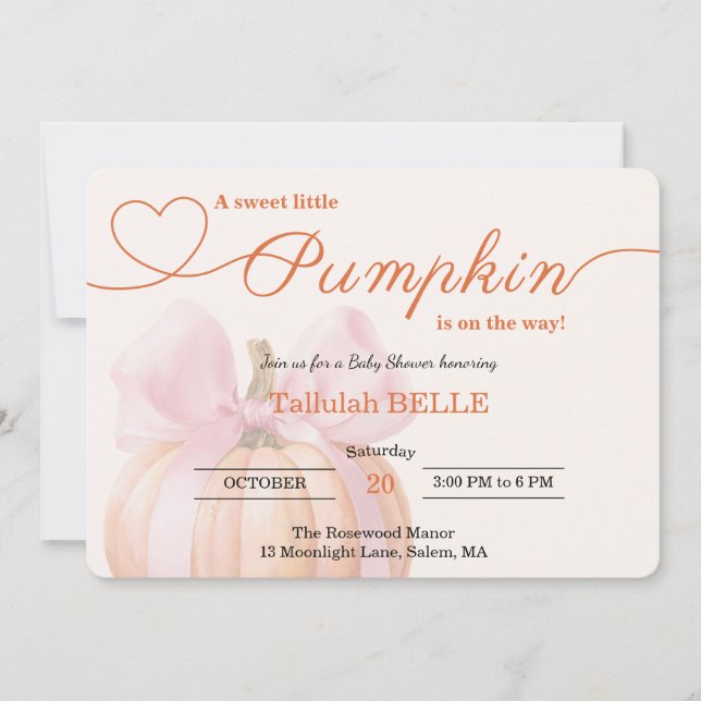 Little Pumpkin Baby Shower Einladung - Pink Bow (Vorderseite)
