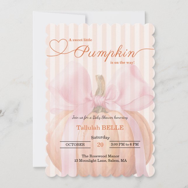 Little Pumpkin Baby Shower Einladung - Pink Bow (Vorderseite)