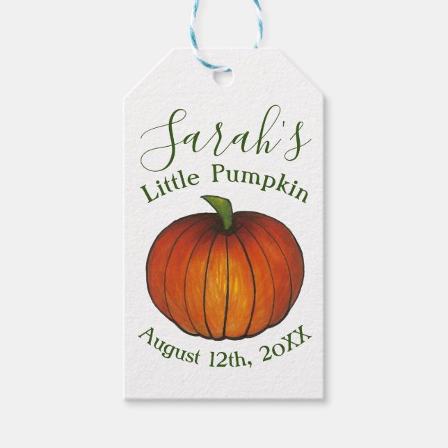 Little Pumpkin Baby Shower Favor Orange Oktober Geschenkanhänger (Vorderseite)