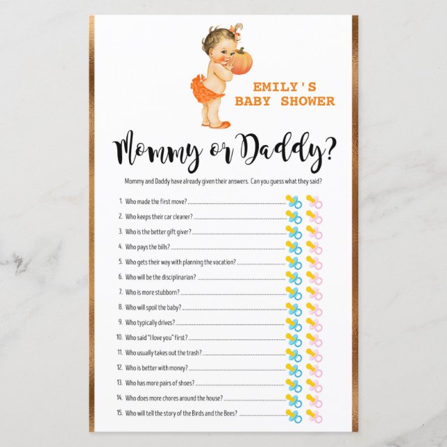 Little Pumpkin Baby Shower Game PRINTED (Vorderseite)
