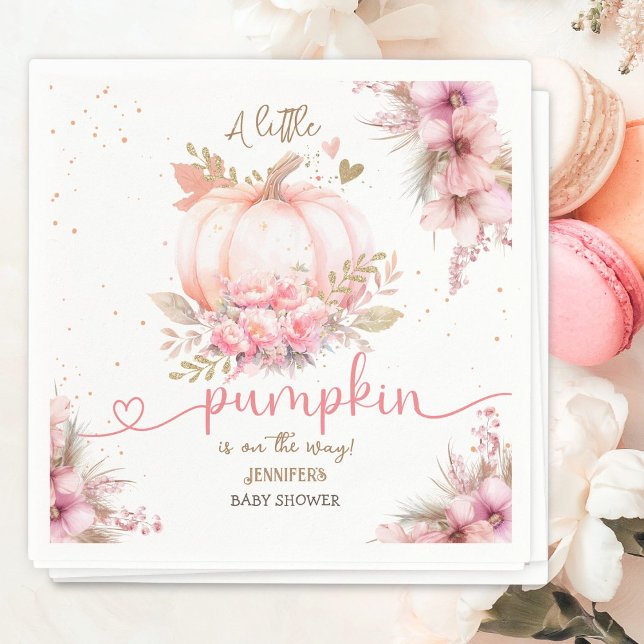 Little Pumpkin Baby Shower Girl Pink Fall Paper Serviette (Von Creator hochgeladen)