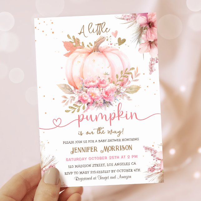 Little Pumpkin Baby Shower Girl Pink Herbst Herbst Einladung (Von Creator hochgeladen)