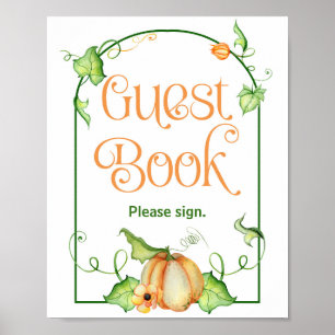 Little Pumpkin Baby Shower Guest Book Table Sign Poster