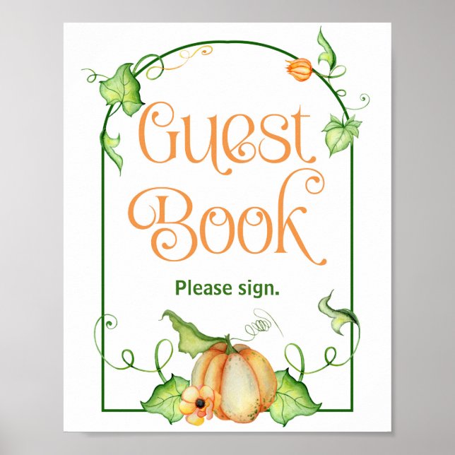 Little Pumpkin Baby Shower Guest Book Table Sign Poster (Vorne)