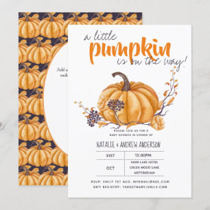 Little Pumpkin Baby Shower Halloween Org/Purp Einladung