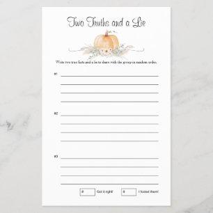 Little Pumpkin Baby Shower Spiel zwei Wahrheiten Flyer