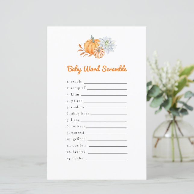 Little Pumpkin Baby Shower Word Scramble Game (Stehend Vorderseite)