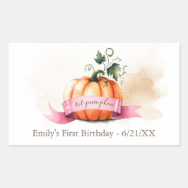 Little Pumpkin Birthday Label Girl Rechteckiger Aufkleber