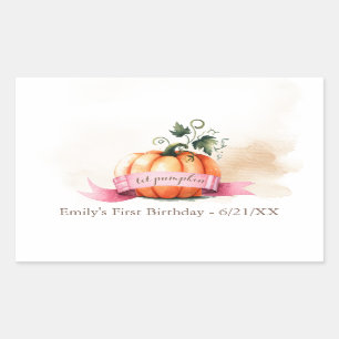Little Pumpkin Birthday Label Girl Rechteckiger Aufkleber