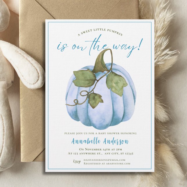 Little Pumpkin Blue Aquarell Kinderdusche Einladung (Little Pumpkin Blue watercolor Boy Baby Shower Invitation)