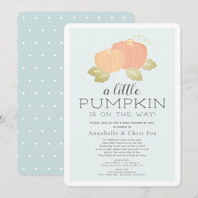 Little Pumpkin Blue Baby Dusche von Mail Einladung (Vorne/Hinten)