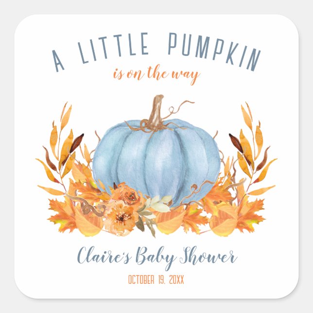 Little Pumpkin Blue Baby Shower Square Sticker (Vorderseite)