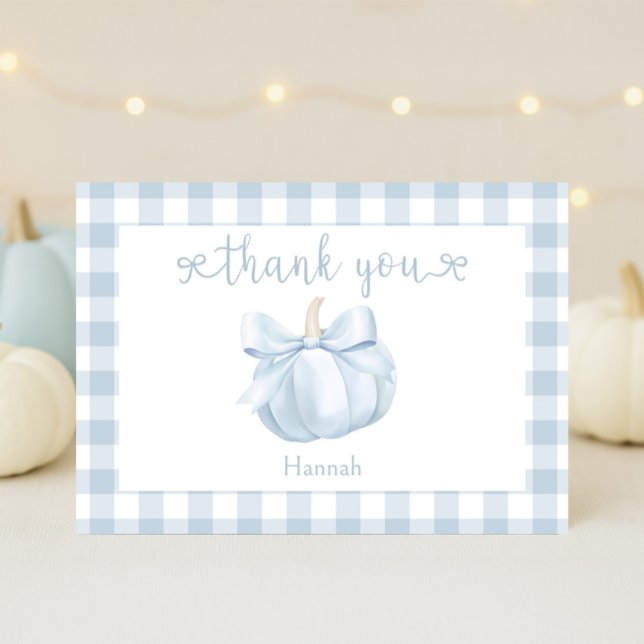 Little Pumpkin Blue Bow Baby Dusche Dankeskarte (Von Creator hochgeladen)