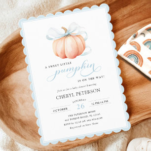 Little Pumpkin Blue Bow Baby Shower Einladung