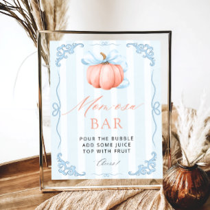 Little Pumpkin Blue Bow Baby Shower Mama-osa Bar Poster