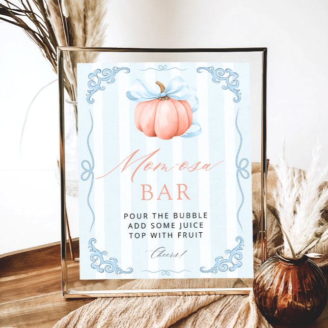 Little Pumpkin Blue Bow Baby Shower Mama-osa Bar Poster (Von Creator hochgeladen)