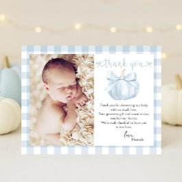 Little Pumpkin Blue Bow Foto Baby Dusche Dankeskarte