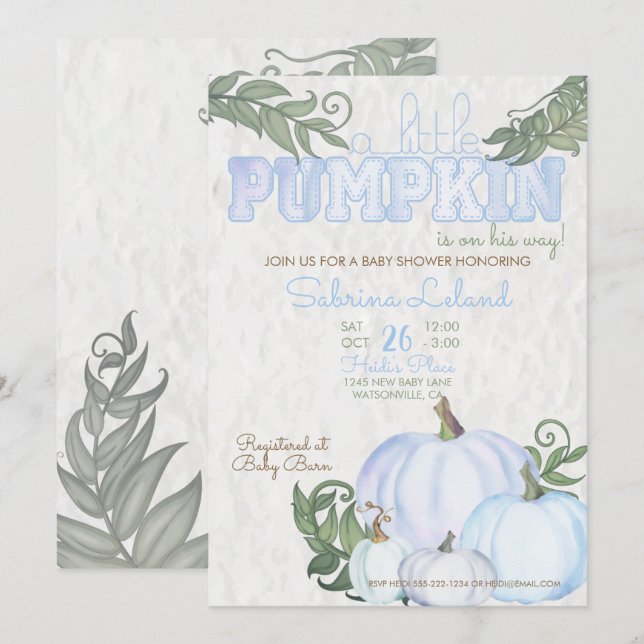 Little Pumpkin Blue Boy Baby Shower Einladung (Vorne/Hinten)