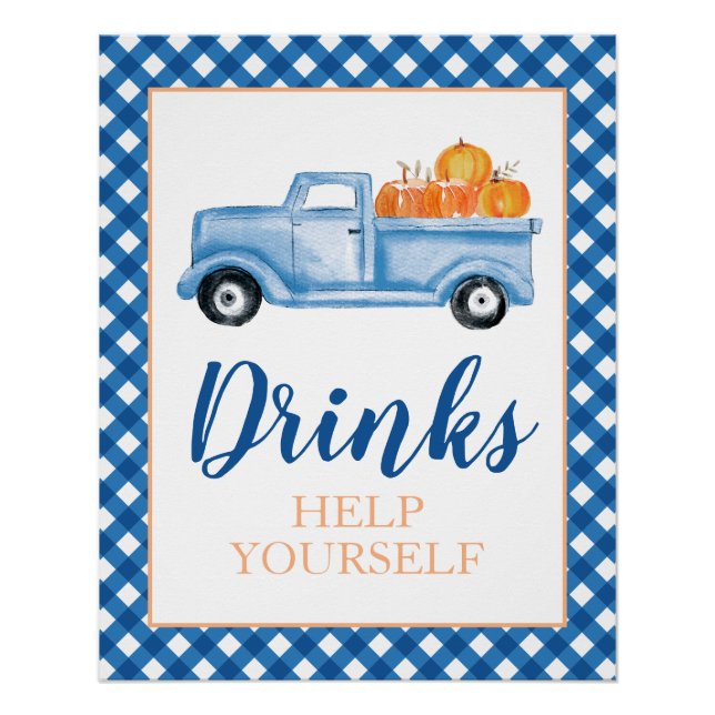 Little Pumpkin blue Fall Birthday Drink Poster (Vorderseite)