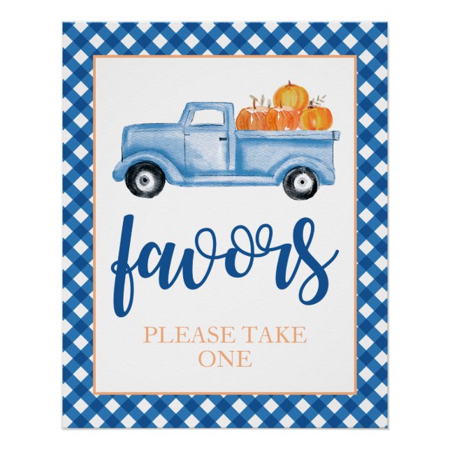Little Pumpkin Blue Fall Birthday Gefallen Poster (Vorderseite)