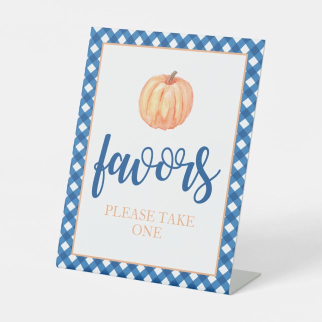 Little Pumpkin Blue Fall Birthday Gefallen Sockelschild (Vorderseite)