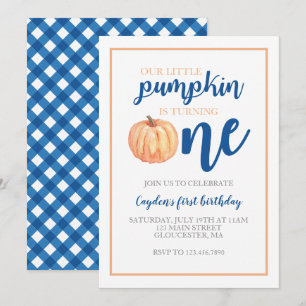Little Pumpkin Blue Fall First Birthday Einladung