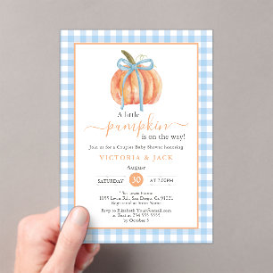 Little Pumpkin Blue Gingham Fall Baby Shower Acryleinladungen