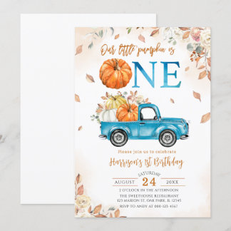Little Pumpkin Blue Truck Erster Geburtstag Einladung