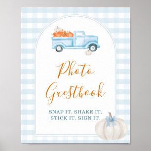 Little Pumpkin Blue Truck Gingham Foto Guestbook Poster