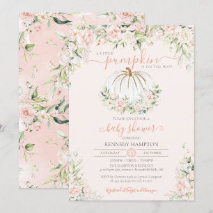 Little Pumpkin Blush Pink Floral Fall Baby Dusche Einladung