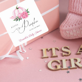 Little Pumpkin Blush Pink Rustic Baby Dusche Quadratischer Aufkleber