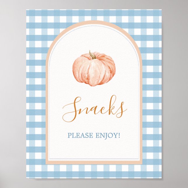 Little Pumpkin Boho Blue Gingham Snacks Sign Poster (Vorne)